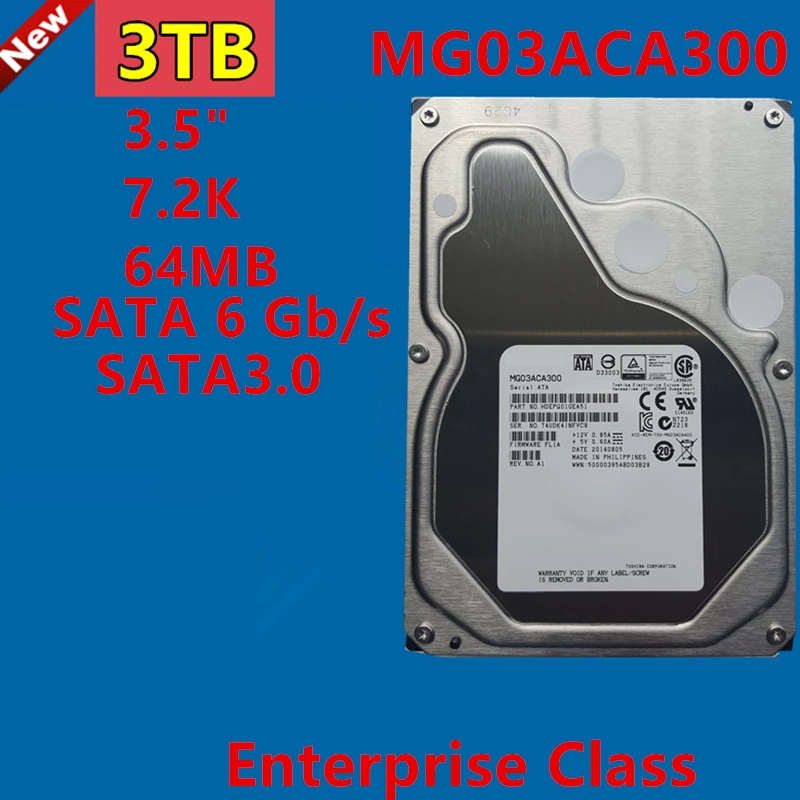 

New Original HDD For Toshiba 3TB 3.5" SATA 6 Gb/s 64MB 7200RPM For Internal Hard Drive For Enterprise Class HDD For MG03ACA300