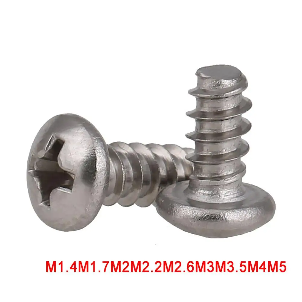 M1.4-M5 Phillips Pan Head Flat Tail Self Tapping Screws 304 A2 Stainless Steel Cross Round Head Flat End Tapping Screws Bolts
M1.4-M5 Phillips Pan Head Flat Tail Self Tapping Screws 304 A2 Stainless Steel Cross Round Head Flat End Tapping Screws Bolts