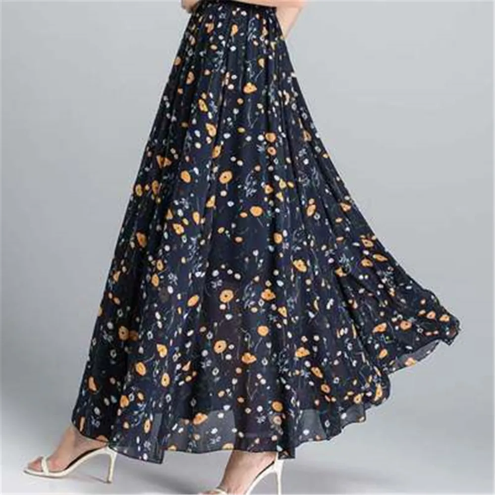 Женская шифоновая юбка-макси с высокой талией Длинная пляжная юбка цветочным