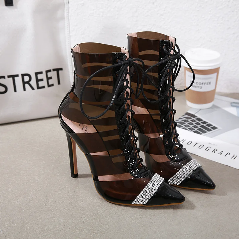 2019 new fashion net red glass glue hollow water drill pointed thin heel cool boots high heel women's Boots 
2019 new fashion net red glass glue hollow water drill pointed thin heel cool boots high heel women's Boots