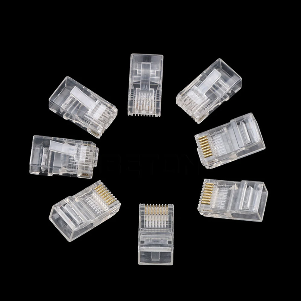 

50pcs/lot Network Ethernet Crystal Heads Plug RJ45 Connectors 8Pin RJ45 Connector CAT5 CAT5e Cat6 Modular Cable Plugs Socket