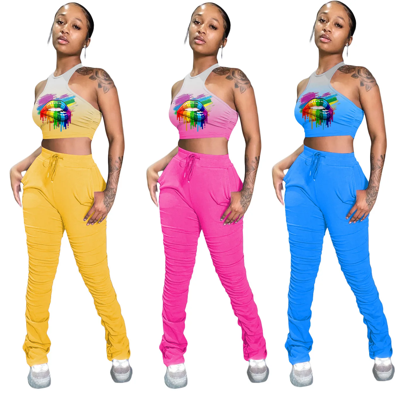 2020 Summer Women's Suit European and American Hot Style Model Gradient Tie-dye Lip Two-piece Set Casual Fashion Clothes
2020 Summer Women's Suit European and American Hot Style Model Gradient Tie-dye Lip Two-piece Set Casual Fashion Clothes