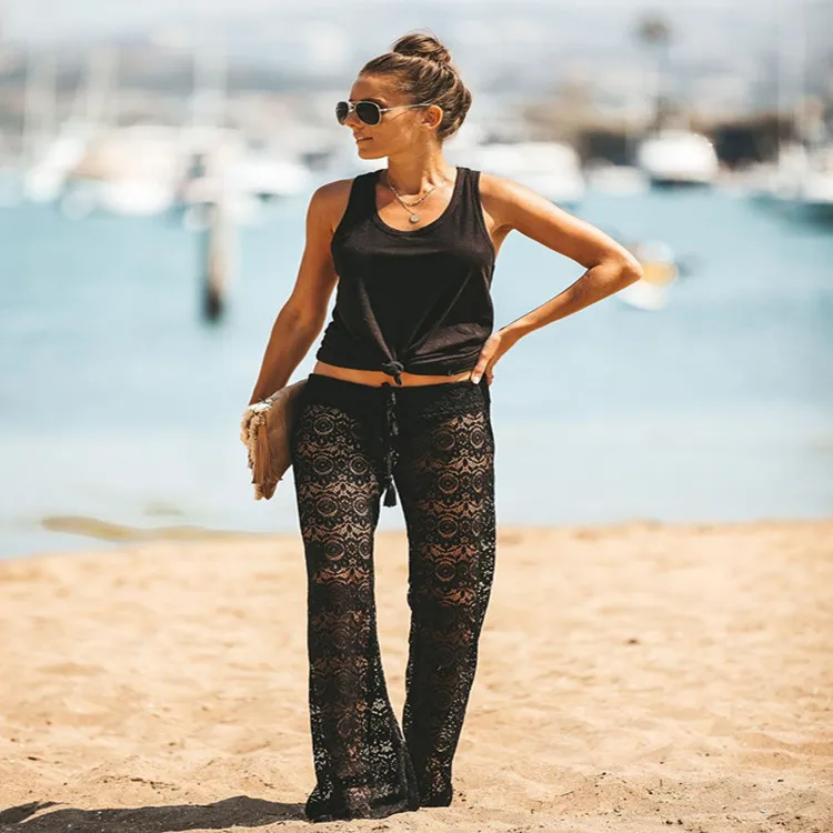 2021 Fashion New Bell Bottom Pants Women Summer Lace Solid Sunscreen Full Length Drawstring Loose Beach Flare Pants Streetwear
2021 Fashion New Bell Bottom Pants Women Summer Lace Solid Sunscreen Full Length Drawstring Loose Beach Flare Pants Streetwear