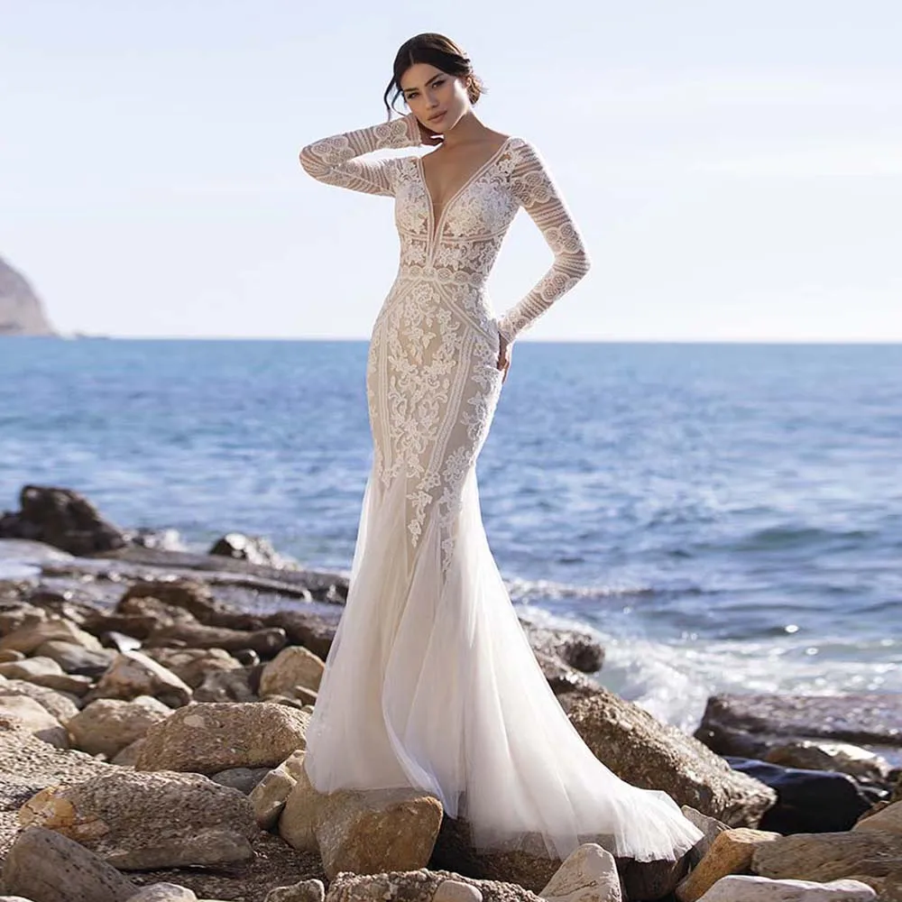 Charming Mermaid Wedding Gown Formal Bride Lace And Tulle Bridal Dresses Sweep Train Backless Beach Style Robe De Mariee Hot
Charming Mermaid Wedding Gown Formal Bride Lace And Tulle Bridal Dresses Sweep Train Backless Beach Style Robe De Mariee Hot