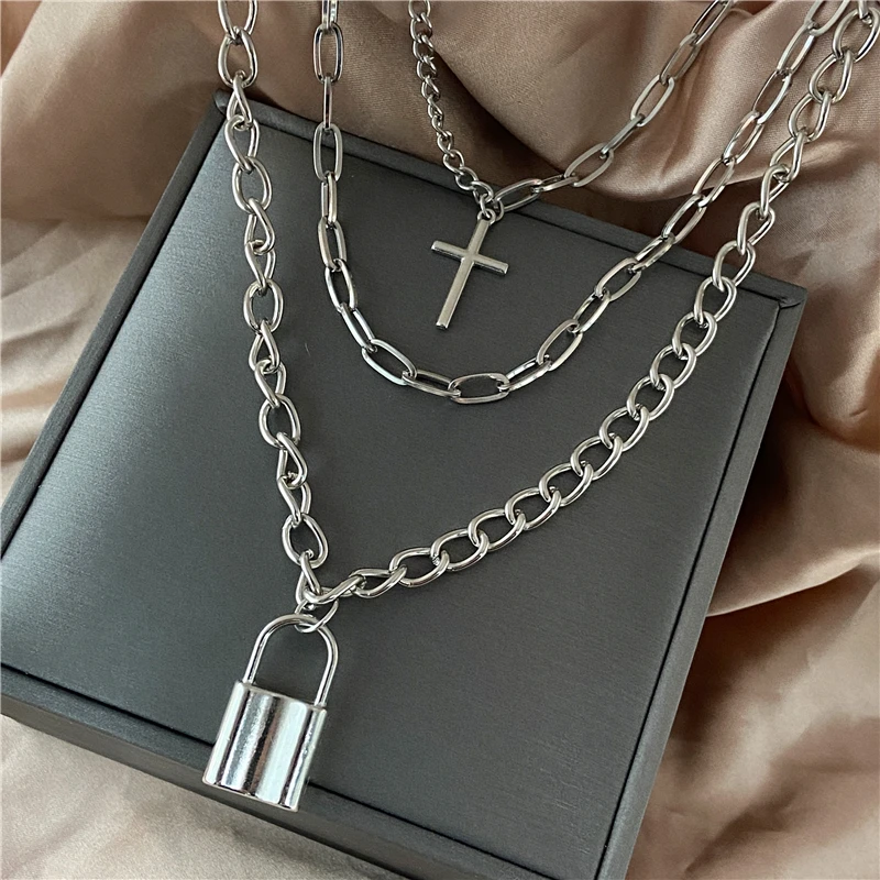 2021 Fashion Hip Hop Multilayer Necklace for Women Punk Silver Color Cross Lock Pendant Chain Necklace Jewelry Gifts
2021 Fashion Hip Hop Multilayer Necklace for Women Punk Silver Color Cross Lock Pendant Chain Necklace Jewelry Gifts
