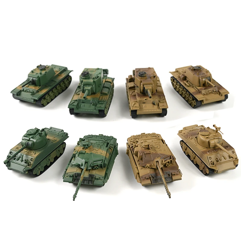 

8pcs/lot 1:72 4D Plastic Assemble Tank Kits Sherman Model Puzzle Assembling Military Sand Table World War II Toys For Children