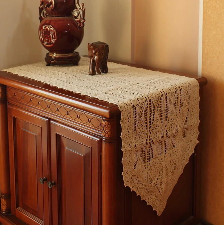 

Cotton Knitted Lace tablecloth Shabby Chic Vintage Crocheted Table Runner Handmade Cotton Lace table topper