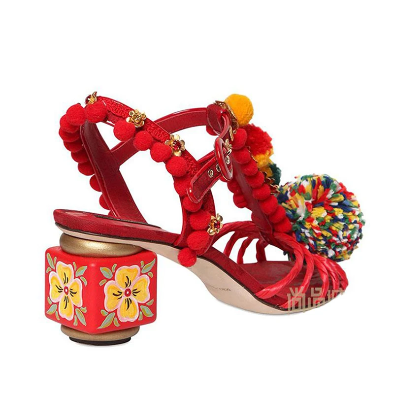 Босоножки на квадратном каблуке в богемном стиле женские сандалии с цветными
