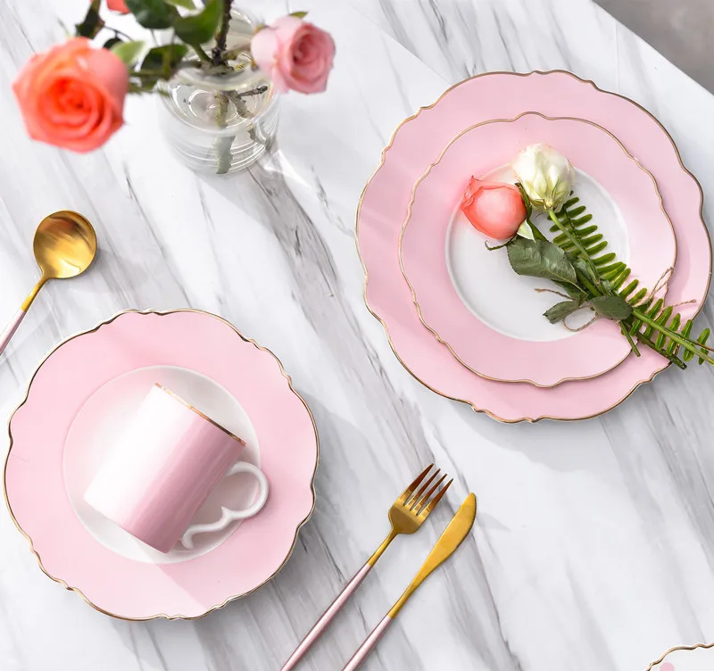 Creative Ceramic Plate Pink Wave Point Simple Flat Plate Western Steak Plate Girl Heart Set Irregular Golden Girl
Creative Ceramic Plate Pink Wave Point Simple Flat Plate Western Steak Plate Girl Heart Set Irregular Golden Girl