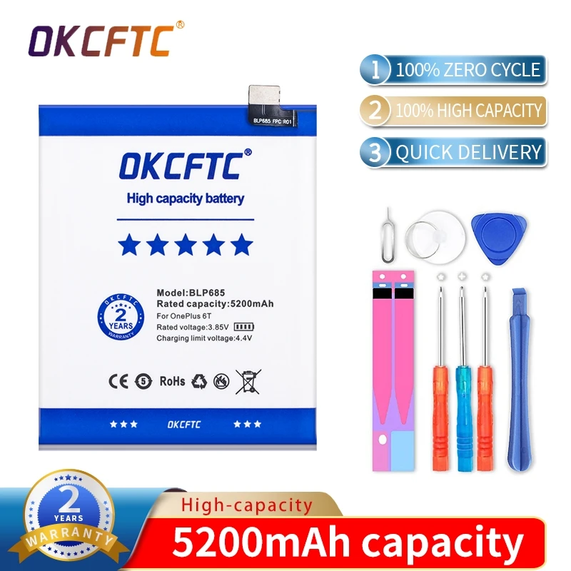 OKCFTC Original for Oneplus 6T /Oneplus 7 Phone Battery BLP685 5200mAh High Capacity One Plus Phone Batteries Free Tools
OKCFTC Original for Oneplus 6T /Oneplus 7 Phone Battery BLP685 5200mAh High Capacity One Plus Phone Batteries Free Tools