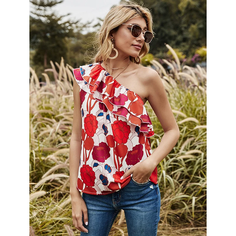 New Summer Women One Shoulder Ruffles Sexy Sleeveless Red Club Party Lady Shirt Elegant Leisure Skew Collar Floral Backless Tops
New Summer Women One Shoulder Ruffles Sexy Sleeveless Red Club Party Lady Shirt Elegant Leisure Skew Collar Floral Backless Tops
