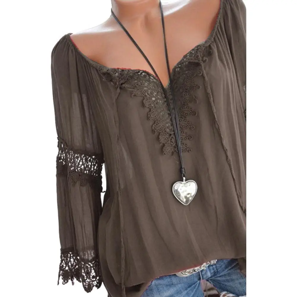 Autumn Elegant Hollow Lace Stitching Solid Color Women Long Sleeve Shirt Top large size
Autumn Elegant Hollow Lace Stitching Solid Color Women Long Sleeve Shirt Top large size