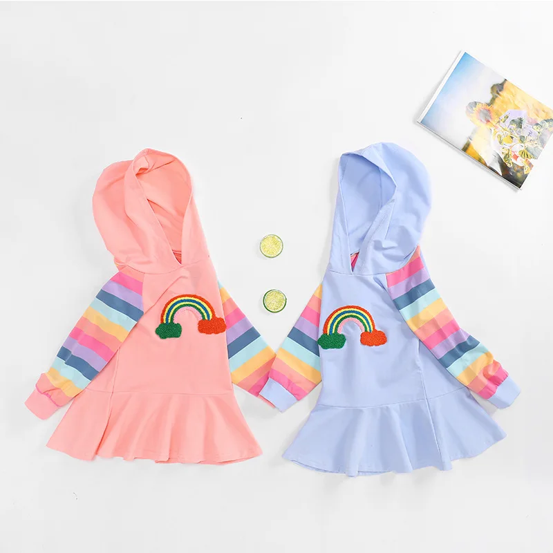 Girls Rainbow Striped Hooded Long Sleeve Dress Autumn Toddler Cotton Dress Spring Kids Dress for Children Girl Clothes
Girls Rainbow Striped Hooded Long Sleeve Dress Autumn Toddler Cotton Dress Spring Kids Dress for Children Girl Clothes