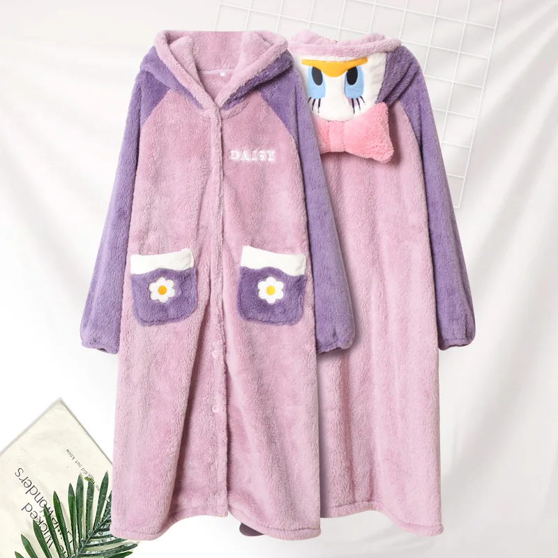 New cute and sweet thick coral velvet cartoon duck hooded long nightgown home service women winter pajamas ladies
New cute and sweet thick coral velvet cartoon duck hooded long nightgown home service women winter pajamas ladies