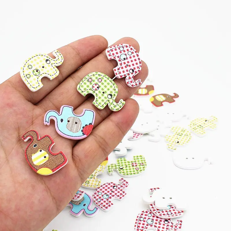 

50pcs/lot Elephant Buttons for Crafts Sewing Accessories Decorative wooden Buttons 2 Holes Embellishment Accessories