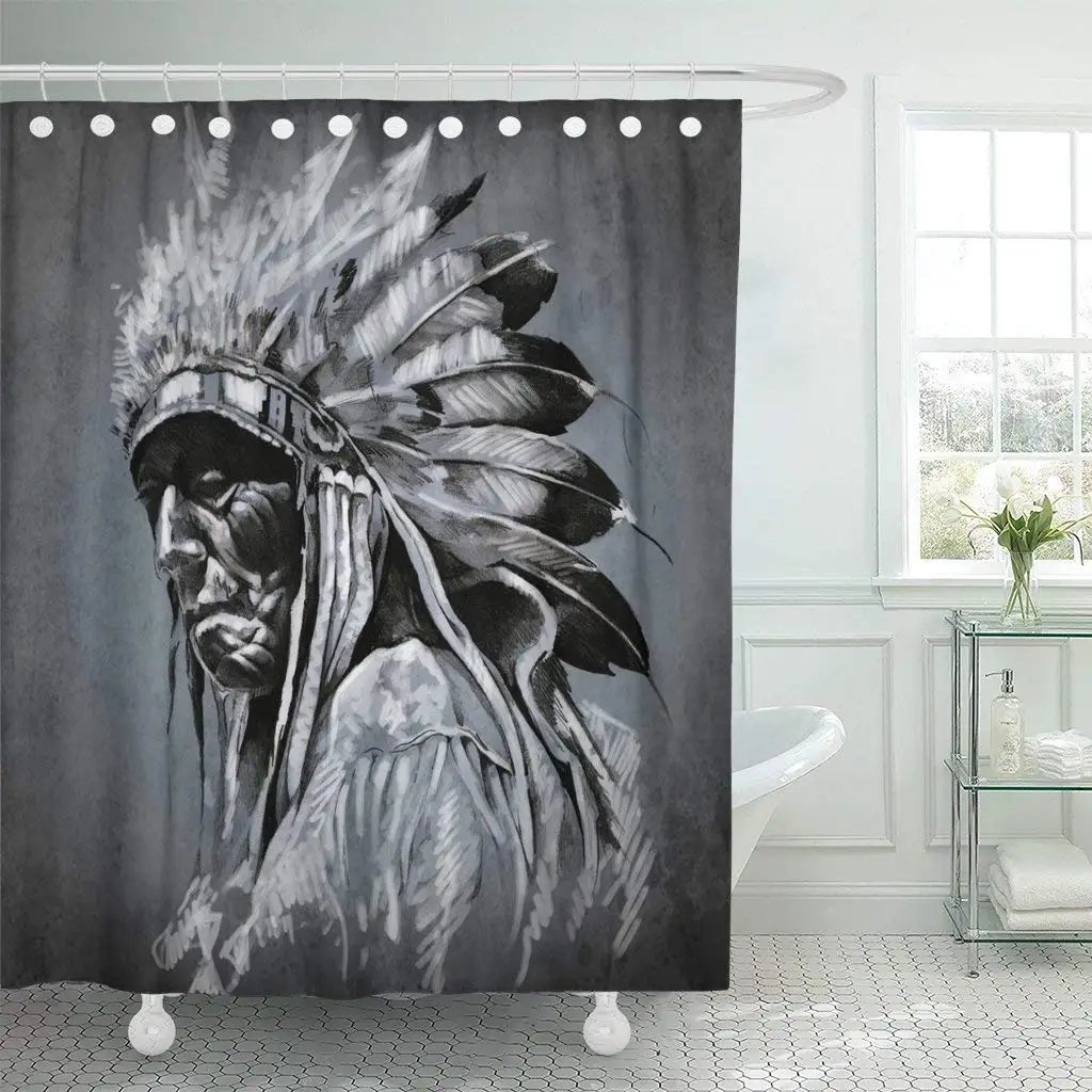 Red Tattoo Portrait of Indian Head Over Dark Shower Curtain Waterproof Polyester Fabric 60 x 72 Inches Set with Hooks
Red Tattoo Portrait of Indian Head Over Dark Shower Curtain Waterproof Polyester Fabric 60 x 72 Inches Set with Hooks