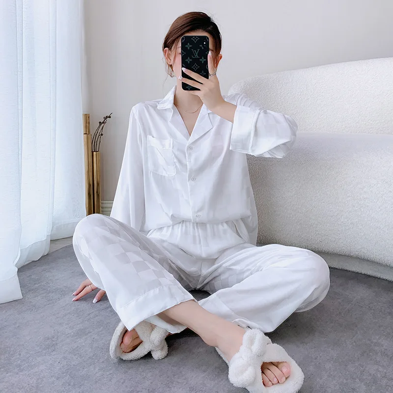 FZSLCYIYI Spring Jacquard Plaid Long Sleeve Shirt Pants Satin Pajama Set Sleepwear Bride Bridesmaid Wedding Homewear
FZSLCYIYI Spring Jacquard Plaid Long Sleeve Shirt Pants Satin Pajama Set Sleepwear Bride Bridesmaid Wedding Homewear