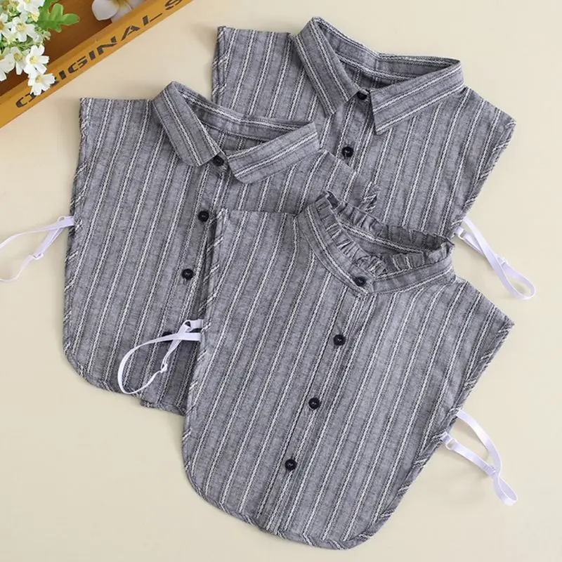 Women Autumn Gray Cotton Fake Collar Vertical Stripes Lace Pattern Button Down Decorative Detachable Half Shirt Blouse
Women Autumn Gray Cotton Fake Collar Vertical Stripes Lace Pattern Button Down Decorative Detachable Half Shirt Blouse