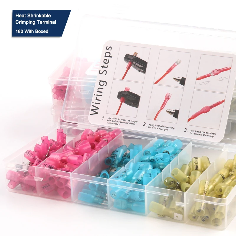 Boxed 180PCS Insulated Waterproof Heat Shrink Cable Connectors Electrical Female Male Wire Terminals Butt Crimp Terminal Kit
Boxed 180PCS Insulated Waterproof Heat Shrink Cable Connectors Electrical Female Male Wire Terminals Butt Crimp Terminal Kit