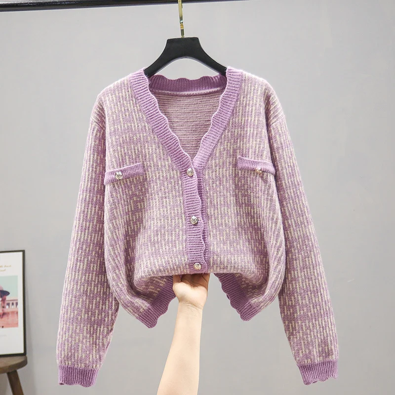 Cardigan Women's Autumn 2021 Plaid Long Sleeve V-neck Small Fragrance Sweater Jacket Korean Loose Knitting Sweater Women Coat
Cardigan Women's Autumn 2021 Plaid Long Sleeve V-neck Small Fragrance Sweater Jacket Korean Loose Knitting Sweater Women Coat