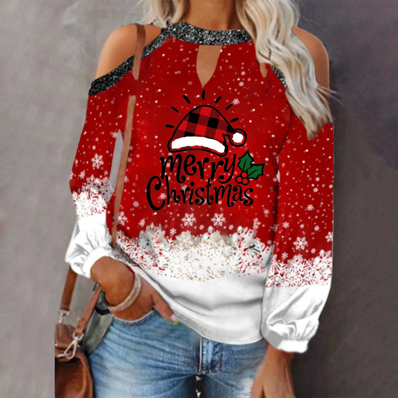 T-shirt Women Sexy Strapless Lace O Neck Lantern Sleeve Christmas Print Spring Autumn Long Sleeve Fashion pullover Top Lady Tees
T-shirt Women Sexy Strapless Lace O Neck Lantern Sleeve Christmas Print Spring Autumn Long Sleeve Fashion pullover Top Lady Tees
