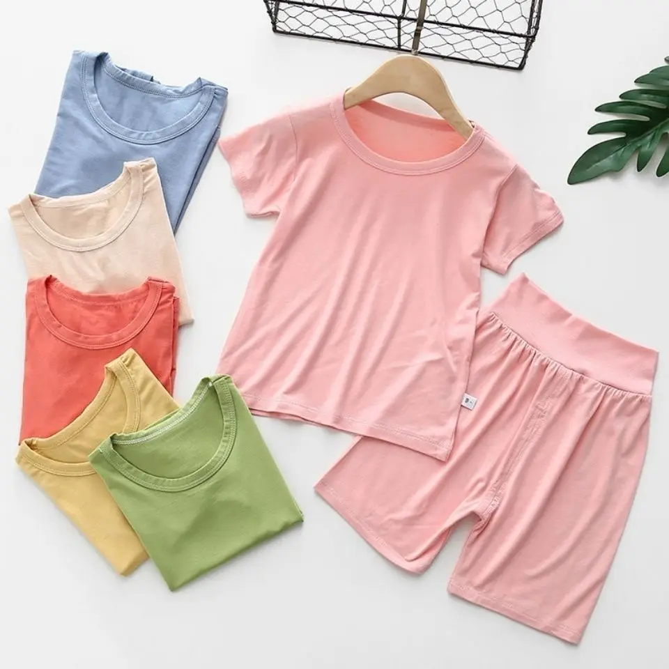 Children's modal suit short-sleeved boys and girls summer thin pajamas home service baby high waist P6325
Children's modal suit short-sleeved boys and girls summer thin pajamas home service baby high waist P6325
