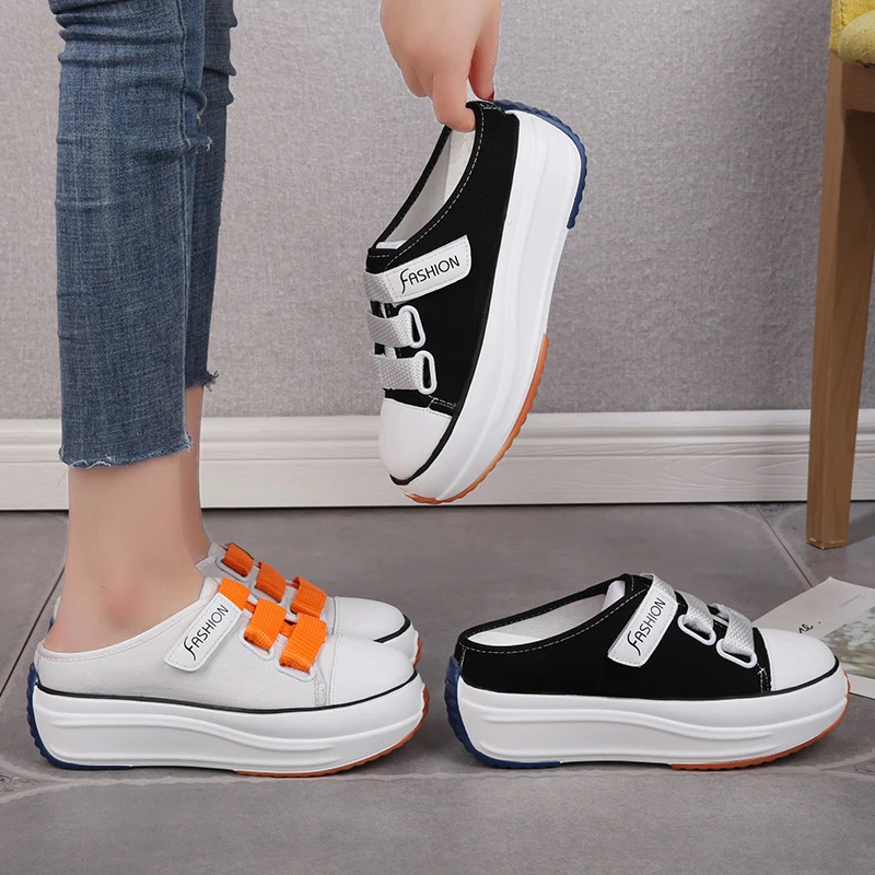 Elegant Black White Canvas Platform Wedge Slippers Women Mules Shoes Leisure Stealth Increase Slippers Woman Closed Toe Sandals
Elegant Black White Canvas Platform Wedge Slippers Women Mules Shoes Leisure Stealth Increase Slippers Woman Closed Toe Sandals
