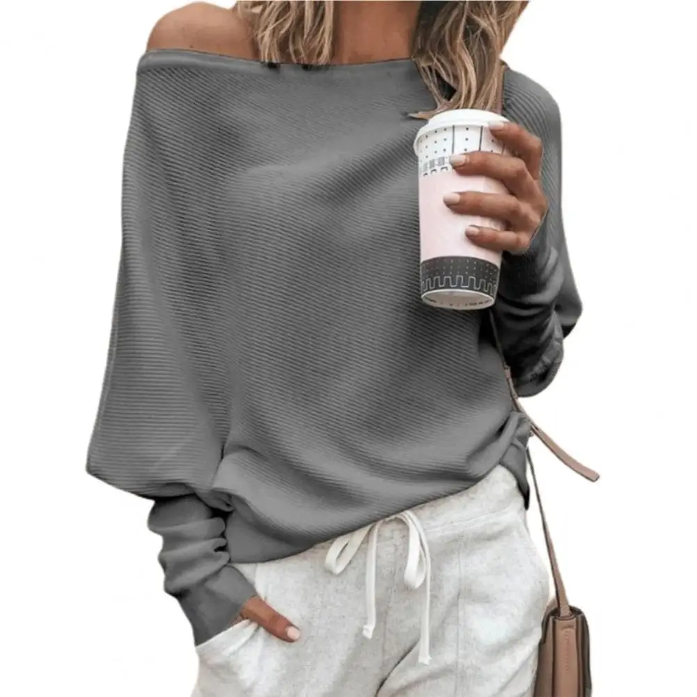 

Stretchy Knitted Women Blouse Sexy Slash Neck Solid Color Batwing Sleeve Pullover Top Blouses Club Wear