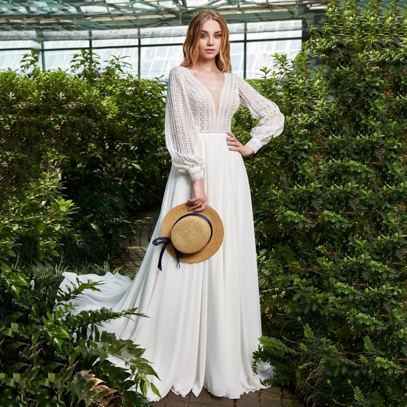 Thinyfull Elegant Boho Long Puffy Sleeve Wedding Dresses Floor Length O Neck A Line Bridal Gown Lace Appliques Vestido De Novia
Thinyfull Elegant Boho Long Puffy Sleeve Wedding Dresses Floor Length O Neck A Line Bridal Gown Lace Appliques Vestido De Novia