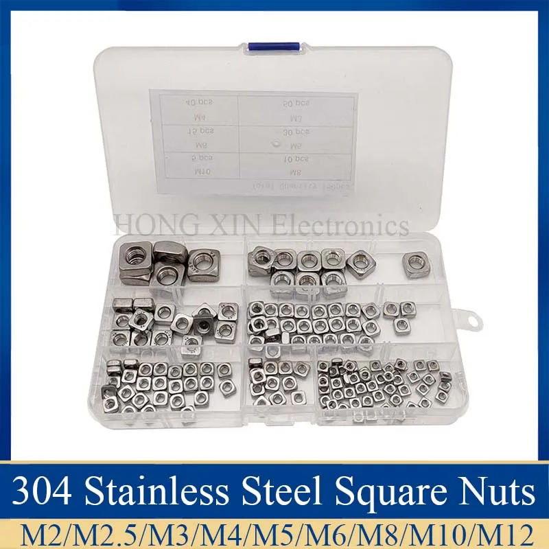 150pcs Square Nuts Assortment Kit 304 Stainless Steel M3 M4 M5 M6 M8 M10 Square Nut Metric Set Four-sided Nuts
150pcs Square Nuts Assortment Kit 304 Stainless Steel M3 M4 M5 M6 M8 M10 Square Nut Metric Set Four-sided Nuts