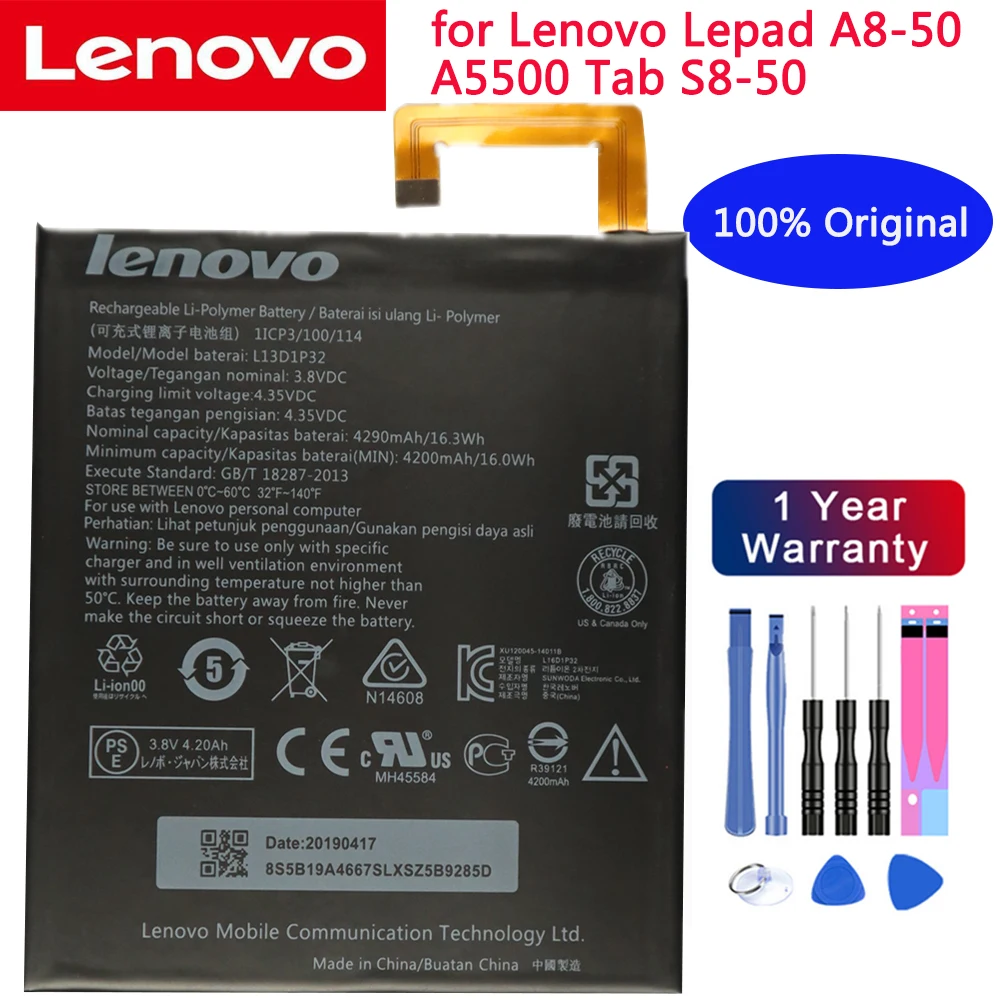 100% Оригинальный аккумулятор Lenovo 3,8 в 4290 мАч L13D1P32 для Lenovo Lepad A8-50 A5500 Tab S8-50
100% Оригинальный аккумулятор Lenovo 3,8 в 4290 мАч L13D1P32 для Lenovo Lepad A8-50 A5500 Tab S8-50