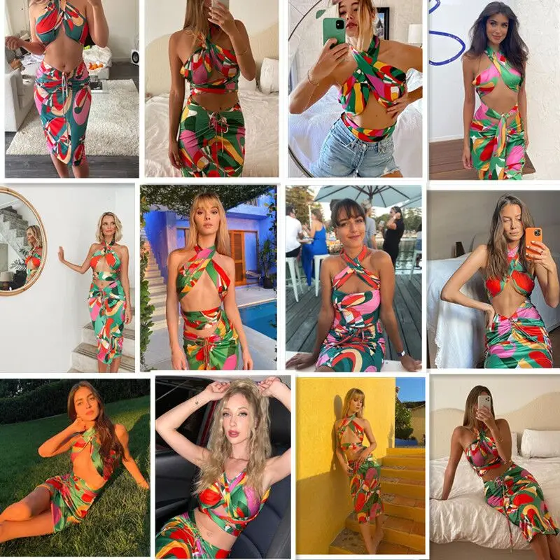 2021 Sexy Printed Sportswear Woman Two-piece Boho Suit Suspender Bandage Tank Vest Drawstring Midi Skirt Matching Suit
2021 Sexy Printed Sportswear Woman Two-piece Boho Suit Suspender Bandage Tank Vest Drawstring Midi Skirt Matching Suit