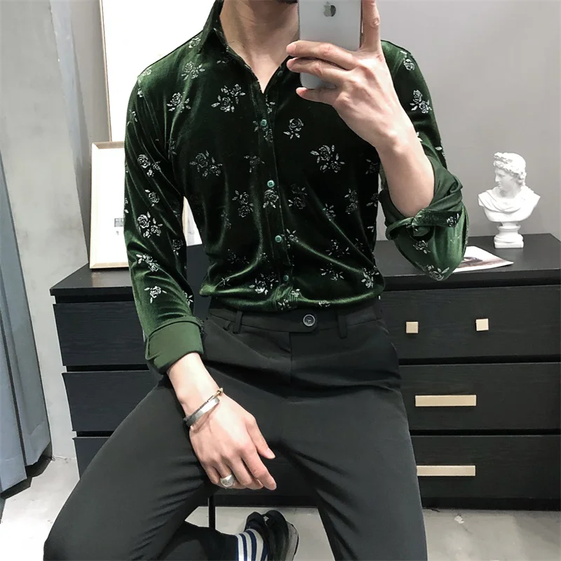 2021 Brand clothing Spring velvet floral print shirts/Male High quality lapel slim fit fashion Party dress shirt/Plus size S-3XL
2021 Brand clothing Spring velvet floral print shirts/Male High quality lapel slim fit fashion Party dress shirt/Plus size S-3XL