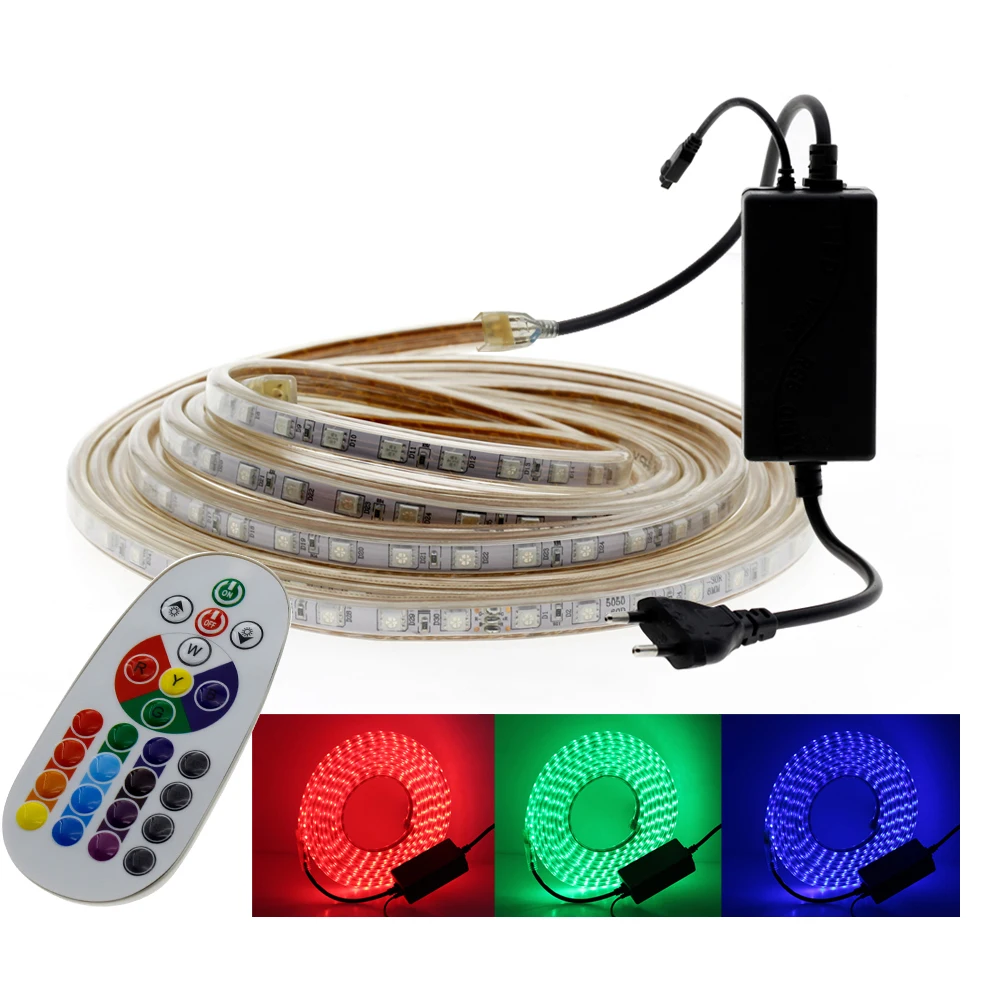 220 V RGB Светодиодные ленты 5050 60 светодиодов/м SMD Водонепроницаемый дистанционного