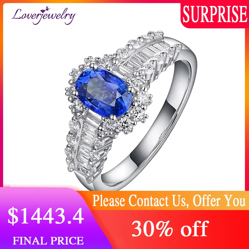 

LOVERJEWELRY Sapphire Rings for Women White Gold Real 18Kt/Au750 Natural Diamonds September Birthstone Sapphire Ring Jewellery