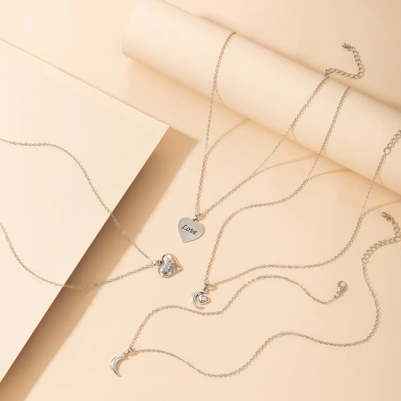 HuangTang 4pcs/sets Vintage Moon Heart Pendant Necklace for Women Boho Silver Color Crescent Love Clavicle Chain Weddings Gift
HuangTang 4pcs/sets Vintage Moon Heart Pendant Necklace for Women Boho Silver Color Crescent Love Clavicle Chain Weddings Gift