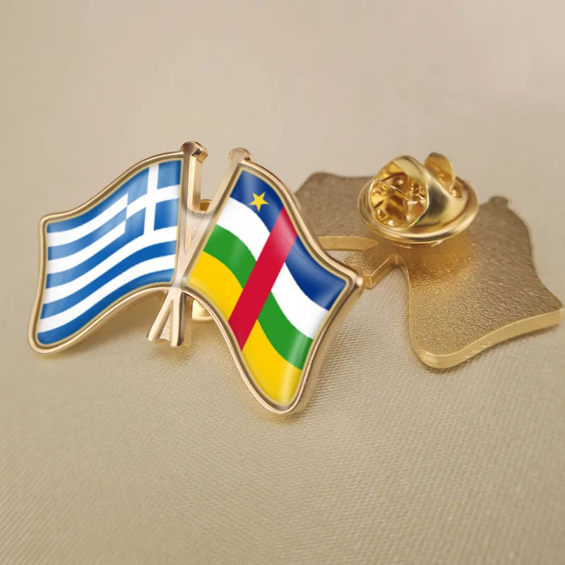 

Greece and Central African Republic Crossed Double Friendship Flags Lapel Pins Brooch Badges
