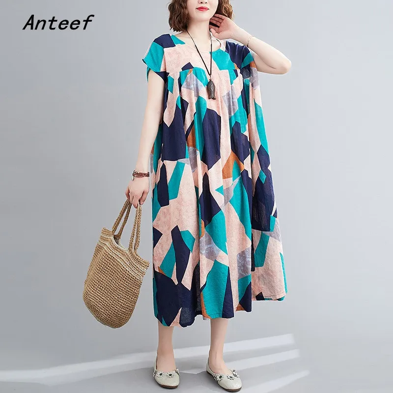 short sleeve oversized cotton linen vintage floral dresses for women casual loose long summer dress elegant clothes 2022
short sleeve oversized cotton linen vintage floral dresses for women casual loose long summer dress elegant clothes 2022