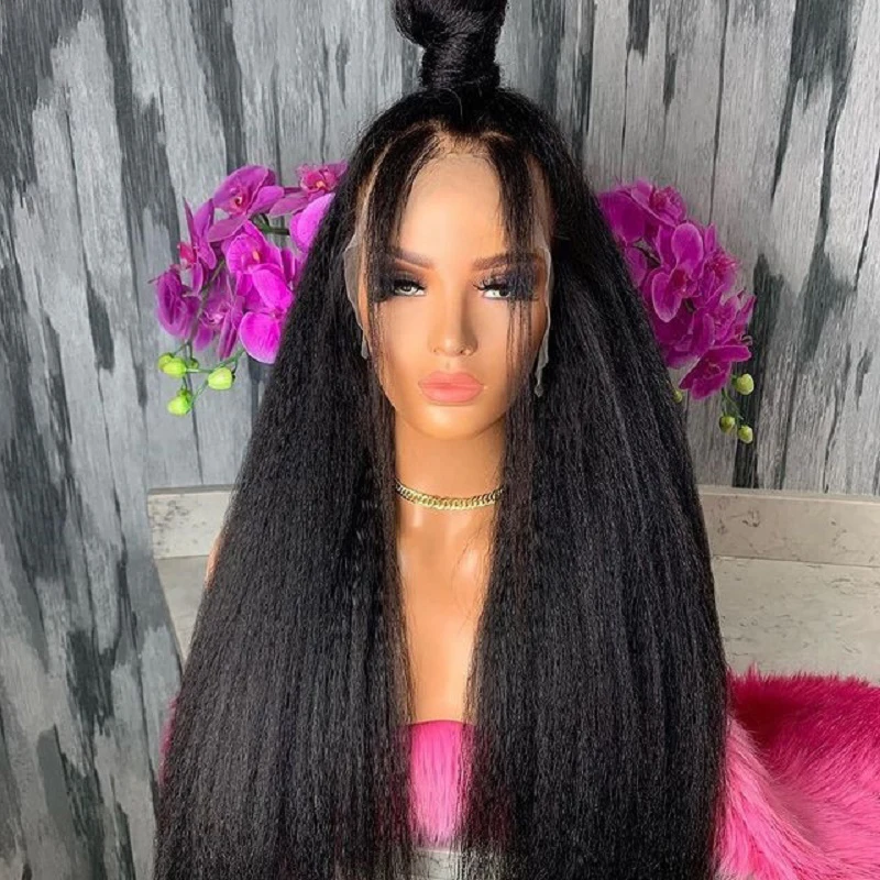 Yaki Black Long Kinky Straight Middle Part Synthetic Lace Front Wigs for Woman With Babyhair Heat Resistant Fiber Preplucked
Yaki Black Long Kinky Straight Middle Part Synthetic Lace Front Wigs for Woman With Babyhair Heat Resistant Fiber Preplucked