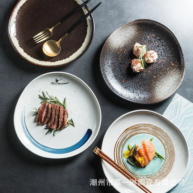 Japanese disc irregular ceramic plate special-shaped creative sushi plate tableware cooking plate Western food plate flat plate
Japanese disc irregular ceramic plate special-shaped creative sushi plate tableware cooking plate Western food plate flat plate