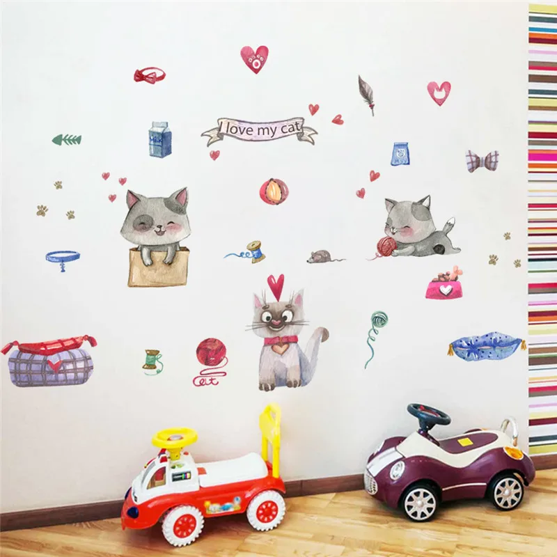 Настенные Стикеры для детской комнаты домашний декор мультяшный котенок