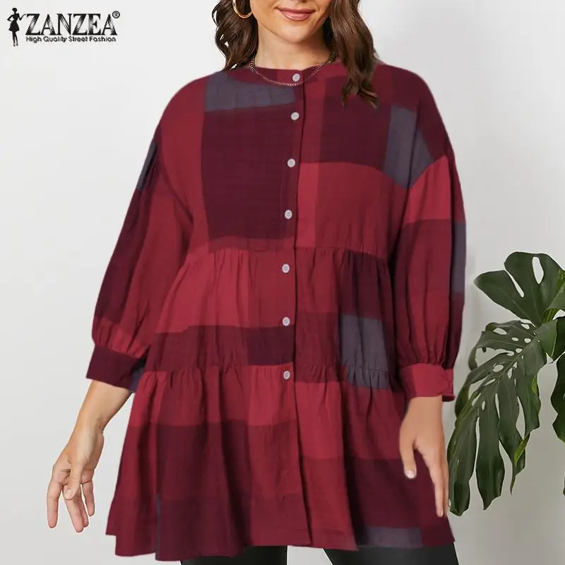 Summer Women Ruffle Blouses Shirt 2022 Fashion Blusa Female Plaid Check Plus Size ZANZEA Puff Sleeve Tops Casual Cotton Tunic
Summer Women Ruffle Blouses Shirt 2022 Fashion Blusa Female Plaid Check Plus Size ZANZEA Puff Sleeve Tops Casual Cotton Tunic