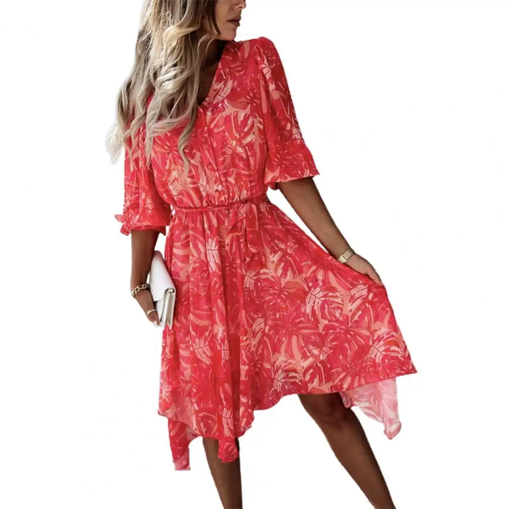 Summer Dress Women Dresses Vintage polyester Floral Print Belt Slim Summer Turn-down Collar Irregular Hem Midi Dress
Summer Dress Women Dresses Vintage polyester Floral Print Belt Slim Summer Turn-down Collar Irregular Hem Midi Dress
