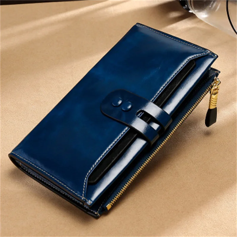 

Designer Brand Wallet Women Corium Wallet Credit Card Holder Vintage Oil Wax Leather Purse Long RFID Anti-Theft Brush Clutch Bag