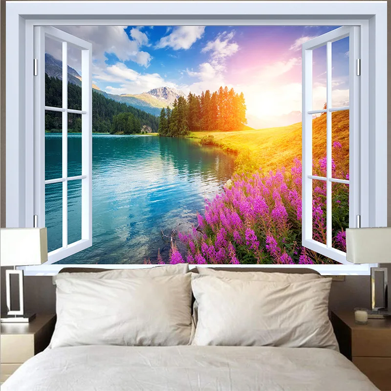 

Mountain Tapestry Hanging Cheap Landscape Lake Sunset The Great Wave Tapestry Wall Cloth Carpet Tapestries Home Dorm Decor