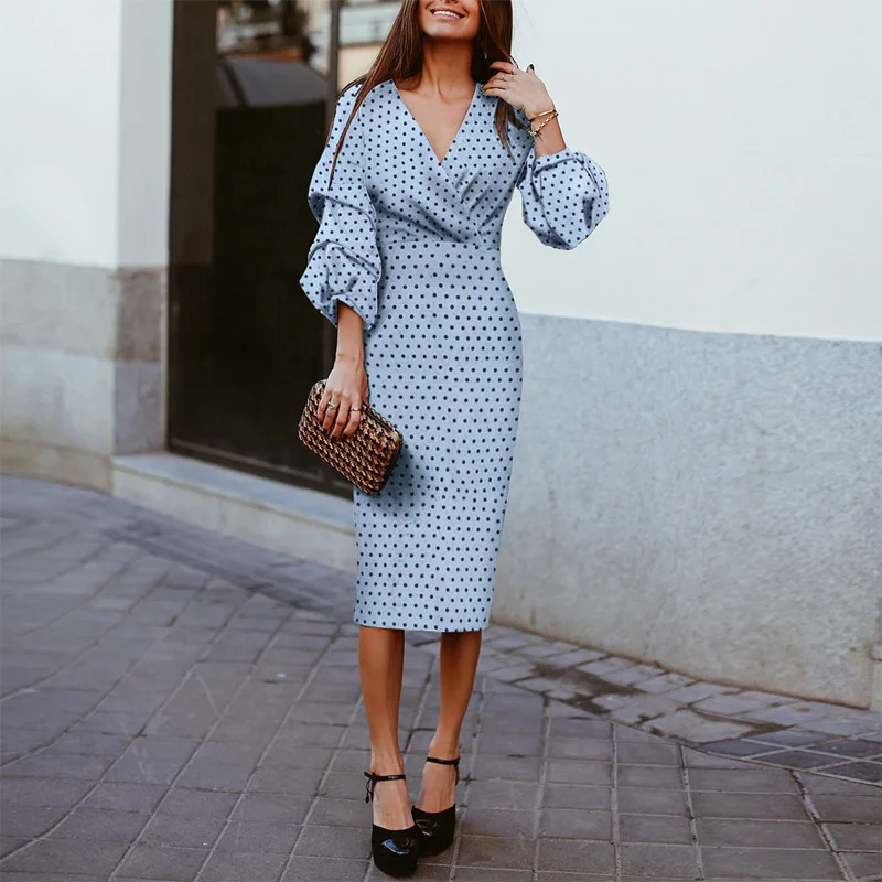 Women Elegant Puff Sleeve Sexy V-Neck Dress Retro Slim Polka Dot Print Mid-Length Dress Casual Ladies Glamour Sheath Streetwear
Women Elegant Puff Sleeve Sexy V-Neck Dress Retro Slim Polka Dot Print Mid-Length Dress Casual Ladies Glamour Sheath Streetwear