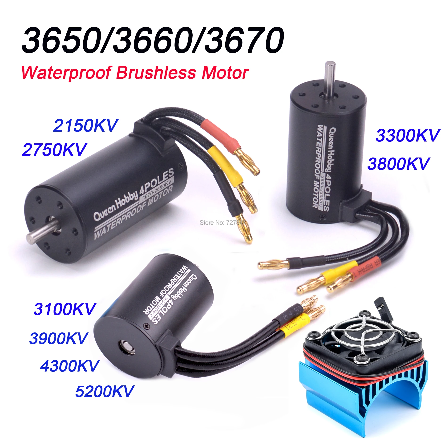 

NEW 3650 3100KV/3900KV/4300KV/5200KV & 3660 3300KV/3800KV & 3670 2150KV/2650KV Waterproof Brushless Motor for 1/ 8 1/10 RC Car