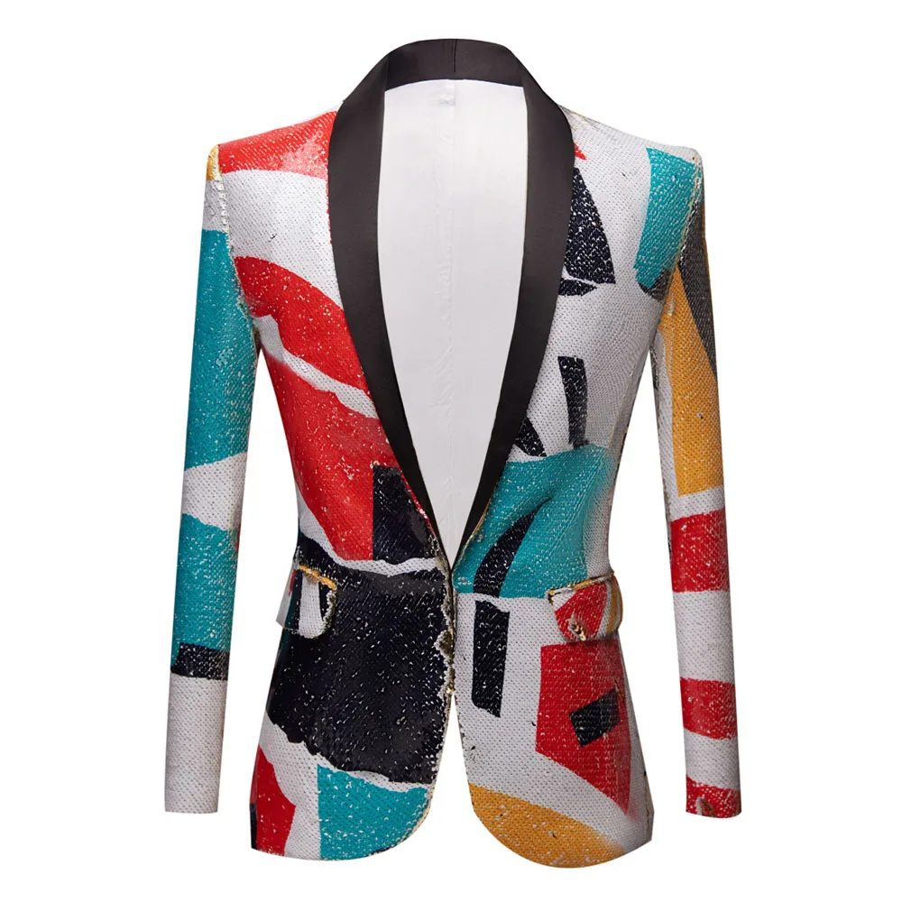 Men's color printing lifts suits the dress stage performance service singer DJ singer hosted the trend top
Men's color printing lifts suits the dress stage performance service singer DJ singer hosted the trend top