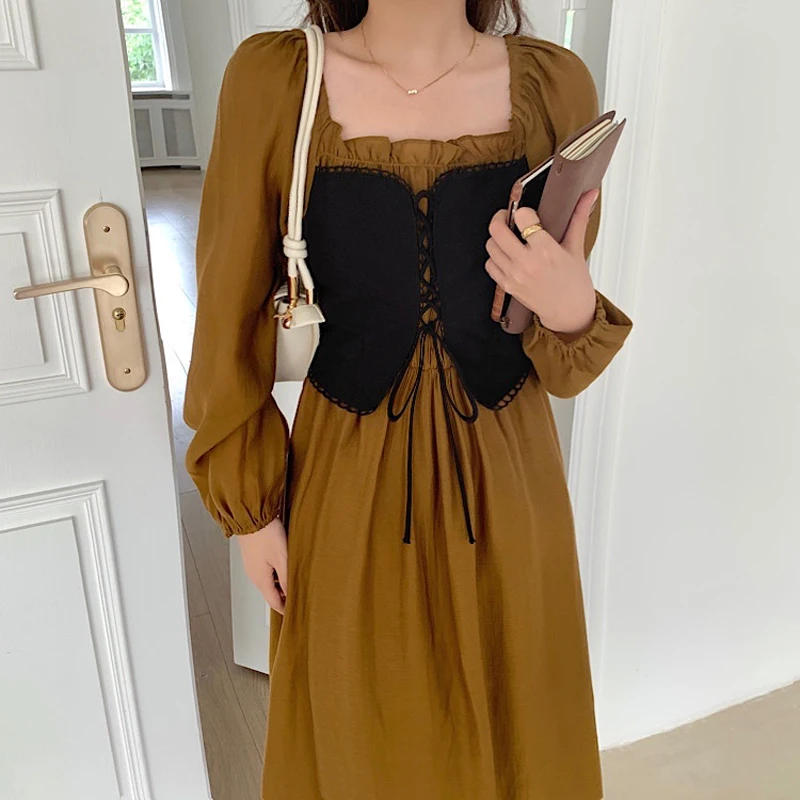 Fake two pieces women dress Vest bandage Royal palace style elegant slim High waist puff sleeve calf length pleated maxi dress
Fake two pieces women dress Vest bandage Royal palace style elegant slim High waist puff sleeve calf length pleated maxi dress