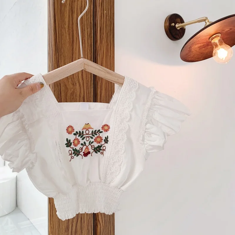 WLG Girls Blouse Kids Clothes Summer Floral Embroidery Short Style White Shirts Baby Girl Cute All Match Tops for 1-6 Years 
WLG Girls Blouse Kids Clothes Summer Floral Embroidery Short Style White Shirts Baby Girl Cute All Match Tops for 1-6 Years